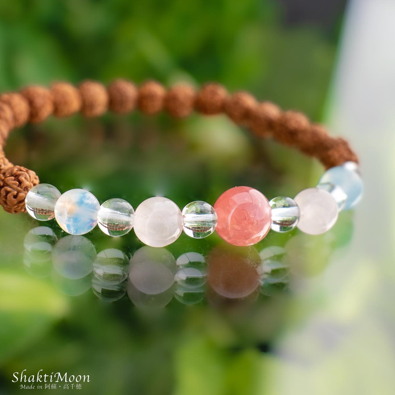 【恋愛成就・幸せな結婚・子宝のお守り！高品質インカローズ×アクアマリン×ムーンストーン×ローズクォーツ×水晶】レア・希少