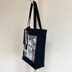 オリジナル シーズー トートバッグ 手描きイラスト複製  鞄 ツイリー スカーフ 付 犬 ブラック 黒 3枚目の画像