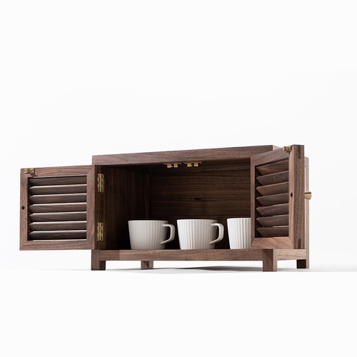 玄関ロッカー収納 ブラインドボックス 無垢材 茶器棚 キャビネット