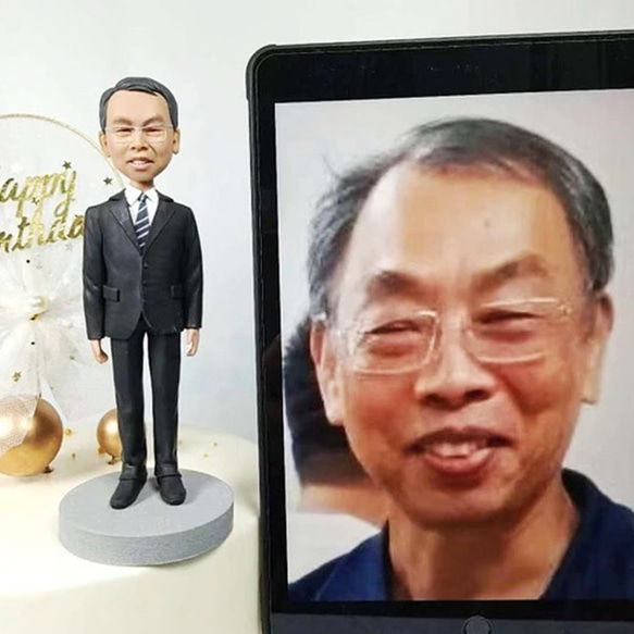 ケーキトッパー オーダーメイド 似顔絵プレゼント フィギュア人形ぬいぐるみ 上司社長友達 昇進退職還暦祝い記念日誕生日 1枚目の画像