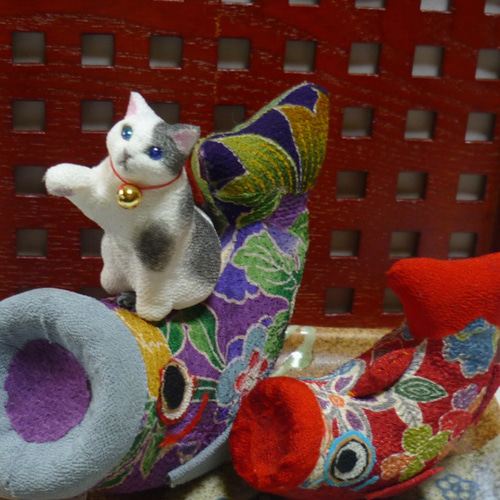 大猫　端午の節句 鯉のぼり ネコ　ねこ　ハンドメイド　手作り　縮緬　招き猫 大猫端午の節句 鯉のぼり ネコねこハンドメイド手作り縮緬招き猫