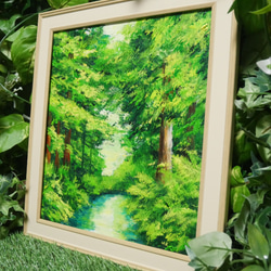 油絵 絵画 緑の森【色紙】 2枚目の画像
