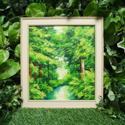 油絵 絵画 緑の森【色紙】 1枚目の画像