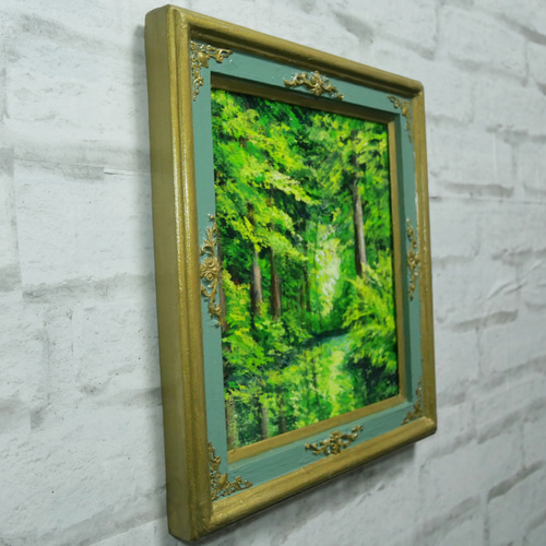油絵 油彩 油彩画 絵 絵画【新緑の森】 絵画 HR 通販 15665343