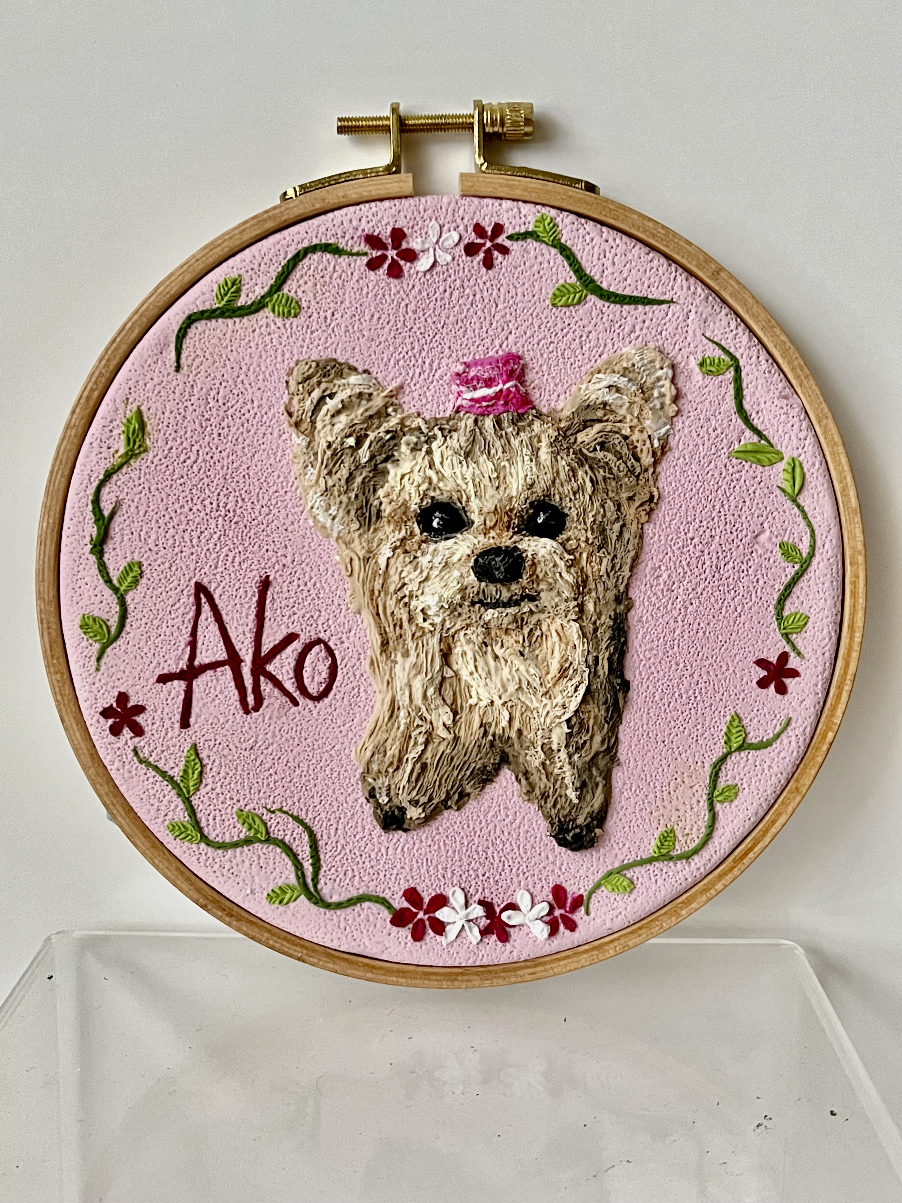 母子像の刺繍風アート、モラ手作り