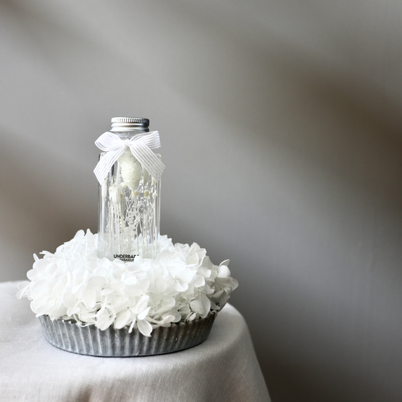 純白の紫陽花リースとハーバリウムセット　タルト型　母の日　誕生日　結婚祝い　プリザーブドフラワー 20枚目の画像