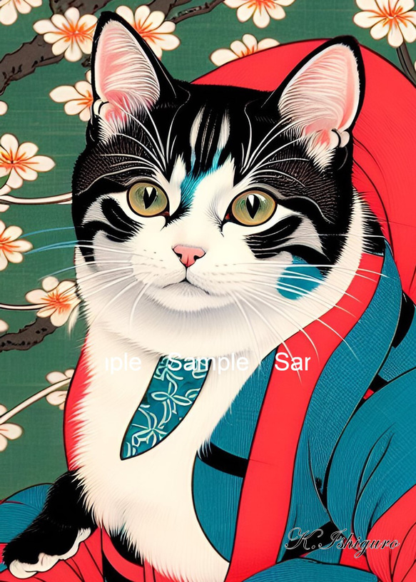 猫(新浮世絵画)A4額付き №s-872 イラスト shizennokaze 通販｜Creema