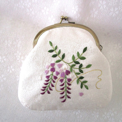 桜草＊絹のコンパクトミラーAG ◇オフホワイト◇日本刺繡 刺繍