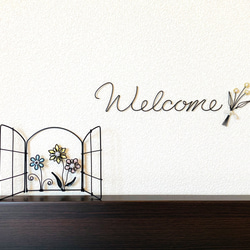 　〜welcomeとミニスワッグ〜　ワイヤークラフト　アート　壁飾り　花　おしゃれ　可愛い　インテリア　雑貨 1枚目の画像