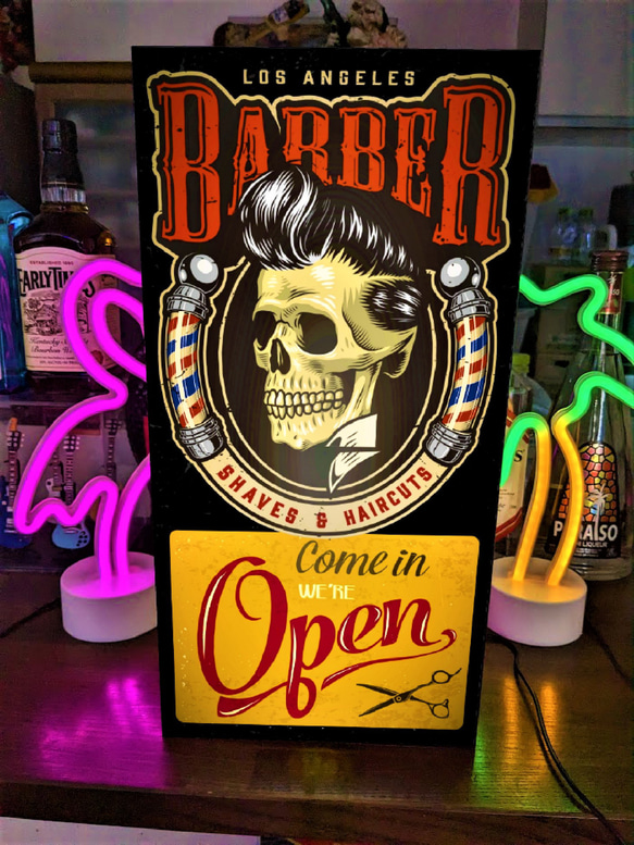 Lサイズ】バーバー 理容室 床屋 ビンテージ ロカビリー 看板