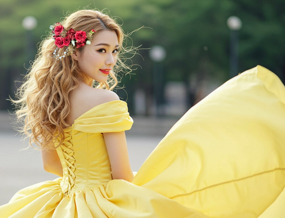 髪飾り 赤薔薇 結婚式 成人式 美女と野獣 ゴールド ヘアアクセサリー