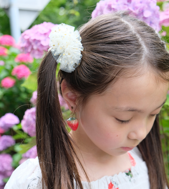 キラふわ♡チュールリボンヘアゴム 星柄 ハーフリボンシュシュ 姉妹