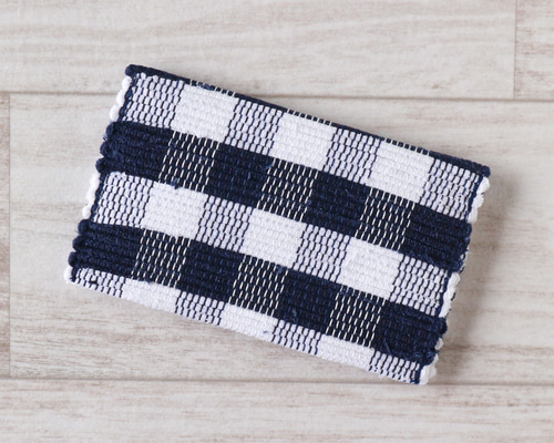 チェック柄レザー名刺入れ 裂き織】名刺入れ 紺チェック 名刺入れ・カードケース saccora