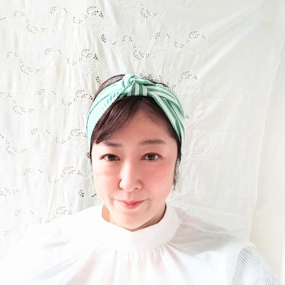 【限量3枚】Nekonokaori｜Border餃子髮帶｜綠色 第1張的照片