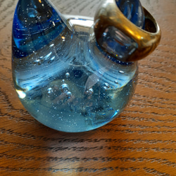 ガラス青猫さんリング仮おき、ペーパーウェイト 5枚目の画像