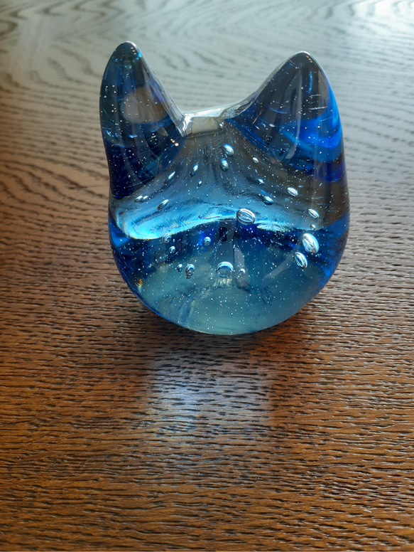 ガラス青猫さんリング仮おき、ペーパーウェイト 6枚目の画像