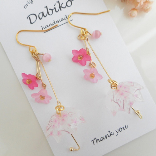 K16美しい桜の花アンブレラの上品ピアス/イヤリング♡春・花・フラワー