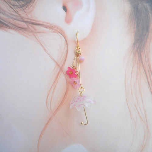 K16美しい桜の花アンブレラの上品ピアス/イヤリング♡春・花・フラワー