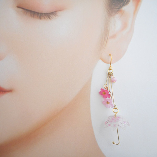 K16美しい桜の花アンブレラの上品ピアス/イヤリング♡春・花