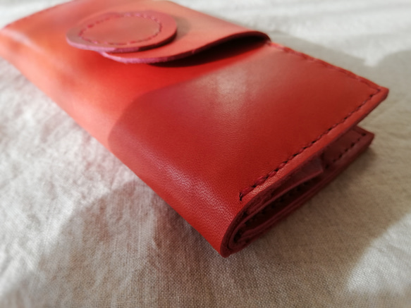 simple wallet　チャイニーズレッド　オイルレザー 3枚目の画像