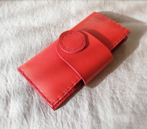 simple wallet　チャイニーズレッド　オイルレザー 4枚目の画像
