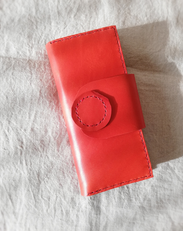 simple wallet　チャイニーズレッド　オイルレザー 1枚目の画像