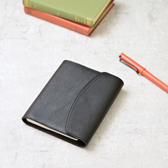 三つ折りほぼ日手帳カバー A6サイズ イタリアンレザー ブラック 手帳