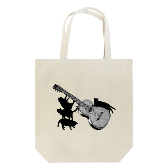 ギターと黒猫のトートバッグ 1枚目の画像