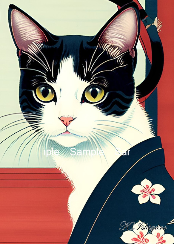猫(新浮世絵画)A4額付き №s-987 イラスト shizennokaze 通販｜Creema ...