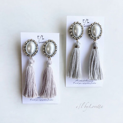 Oval pearl stitch × tassel pierce/earring(GRAIGE) 5枚目の画像