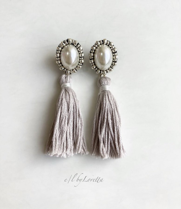 Oval pearl stitch × tassel pierce/earring(GRAIGE) 1枚目の画像