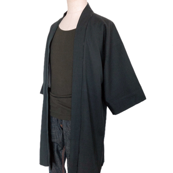 着物リメイク 男性羽織  ハーフ 紺 単衣 和装 作務衣羽織 カーディガン メンズ 無地 フリーサイズ  （5328） 6枚目の画像