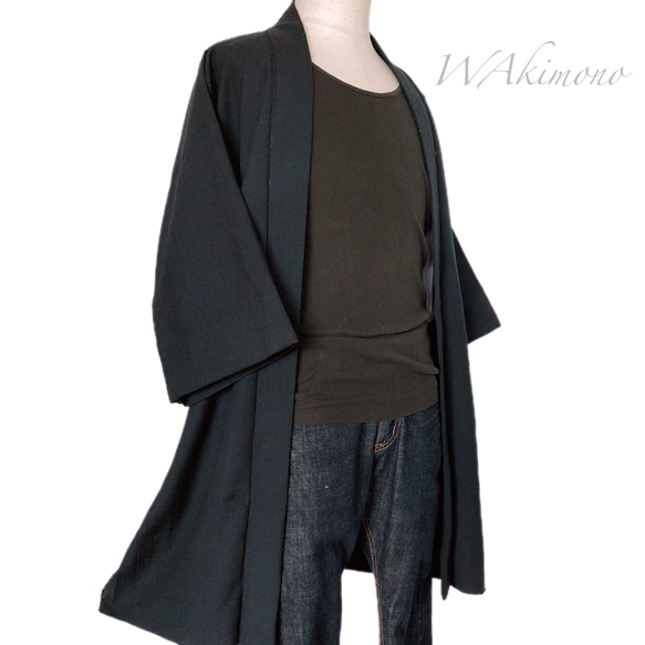 着物リメイク 男性羽織 ハーフ 紺 単衣 和装 作務衣羽織 カーディガン  