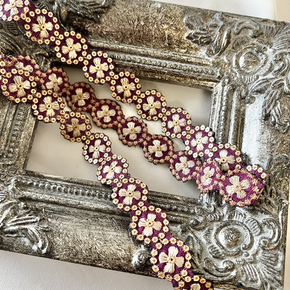 50cm  インド刺繍リボン  シルク  花柄 6枚目の画像
