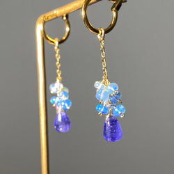 高品質【スイスブルートパーズ】ブリオレットカット2粒ピアス/14kgf