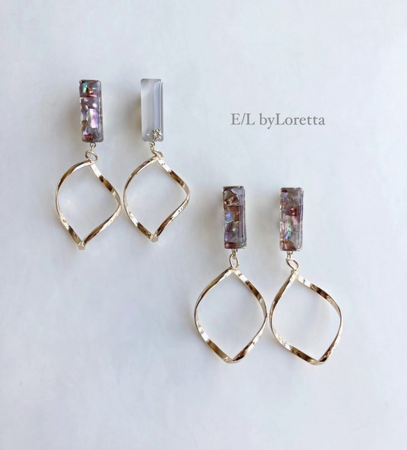 (全2色)Shell stick oval hoop pierce/earring 1枚目の画像