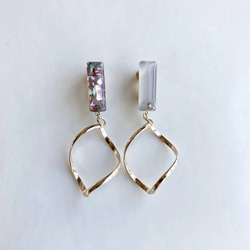 (全2色)Shell stick oval hoop pierce/earring 2枚目の画像