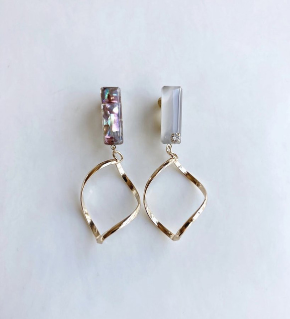 (全2色)Shell stick oval hoop pierce/earring 2枚目の画像