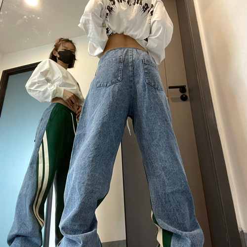 大人気！異素材MIXデニム スウェットデニム デニム スウェット