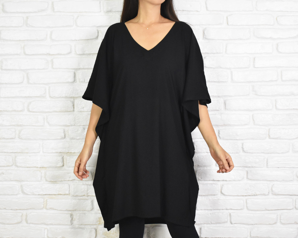 新色追加！バタフライスリーブチュニックワンピース　＜ブラック＞