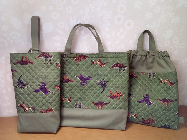 入学３点　恐竜/カーキ色　バックマチ付き