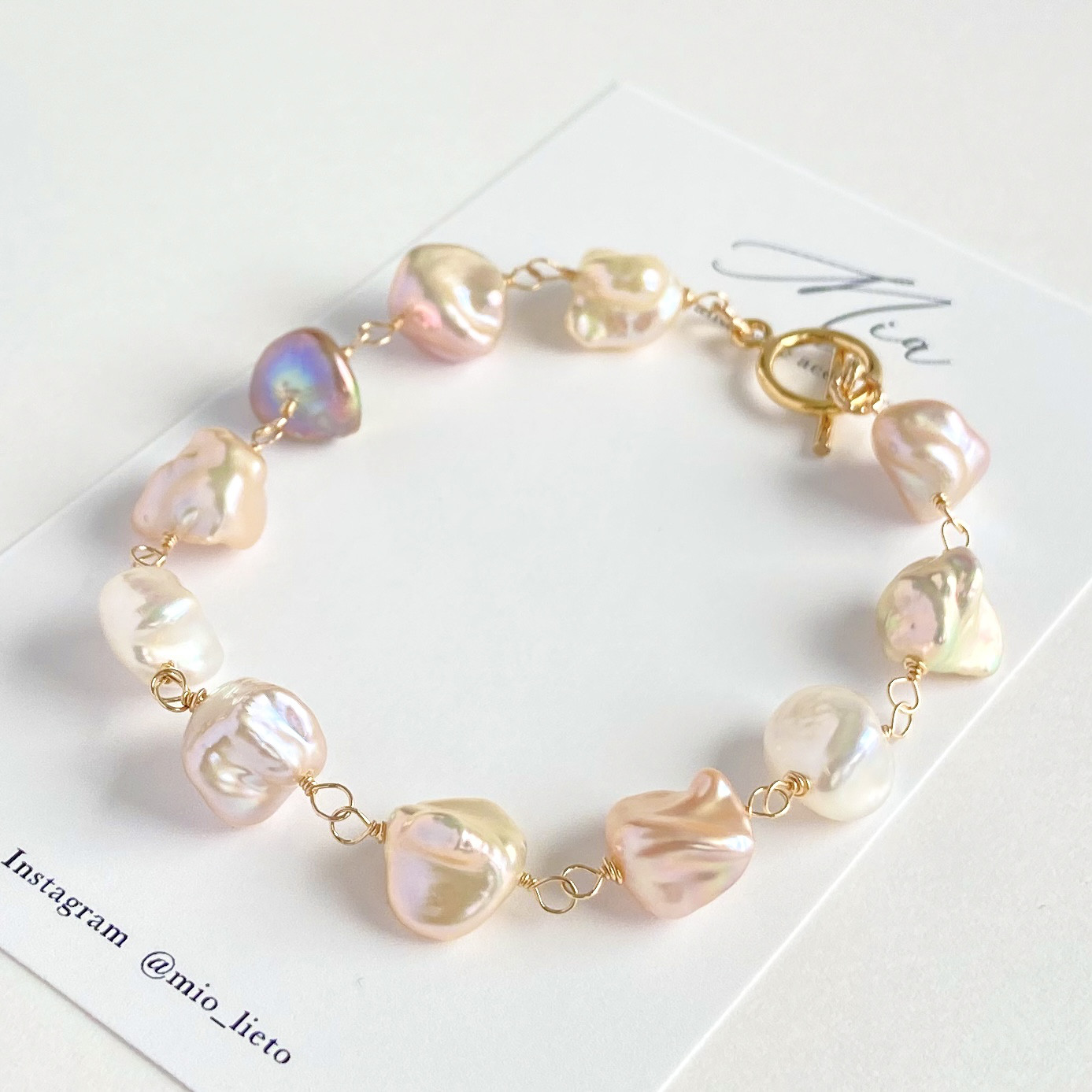 ［14kgf］キャンディカラーのケシパールブレスレット　選べる留め金具　6月誕生石　受注制作