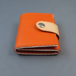 小さく持てるお札＋カード入れ、ミニ財布（オレンジ）植物タンニンなめし革製 5枚目の画像