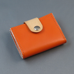 小さく持てるお札＋カード入れ、ミニ財布（オレンジ）植物タンニンなめし革製 4枚目の画像