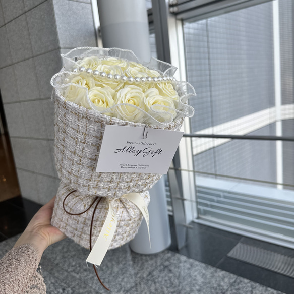 成人式 ワンホンブーケ ベージュ 韓国 ハンドメイドブーケ 花束 卒業式 ワンホンブーケ ツイードブーケ 話題の花屋 韓国花束 黄色 | Soleil