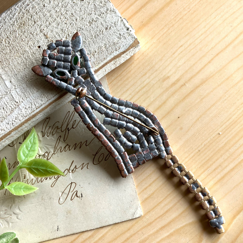 チェコ◇ヴィンテージ ラインストーンブローチ◇おすまし猫 ブローチ