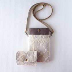 刺繍×レースのミニ財布　モカベージュ　ミニバラ　花柄　ミニウォレット　軽量 8枚目の画像