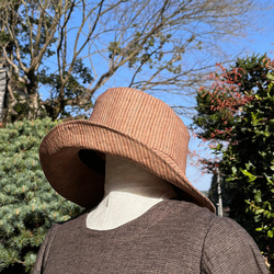 播州織 柿渋染め帽子K23031 3枚目の画像
