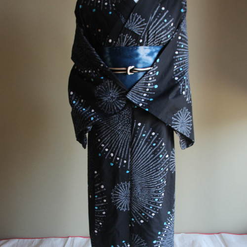 有松鳴海絞り 浴衣 木綿 黒地の美しい加工 G-625