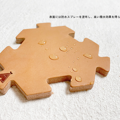 ヘキサゴン六角形のパズル⌘ 極厚レザー ヌメ革コースター/ポット